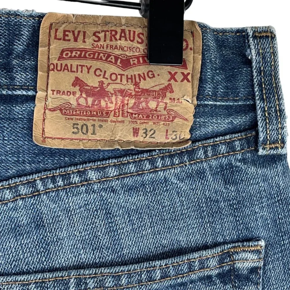 Levis Jean Shorts 30 High Rise Button Fly Raw Hem Cut Off Rigid Denim Casual